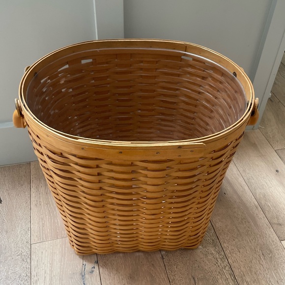 Longaberger Accents Longaberger Large Laundry Basket Trash Garbage Liner Leather Handles 6